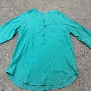 Royal Robbins Turquoise Tunic with Button Accents women’s large 3/4 sleeve